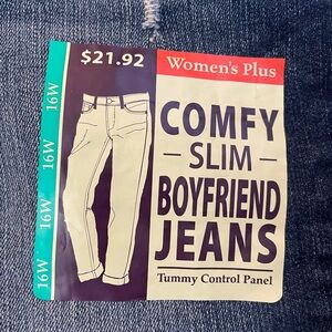 Faded Glory Women's Plus Boyfriend Jeans - Dark Blue
